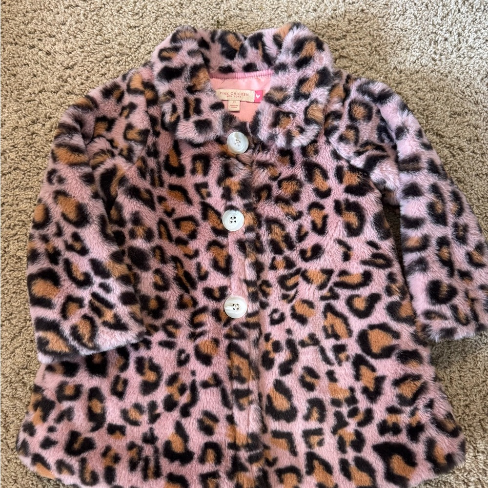 Pink Chicken Leopard Print Kids Pea Coat